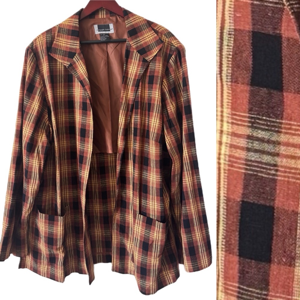 MAGGIE BARNES Blazer Jacket Linen Blend Plaid Sz 20W